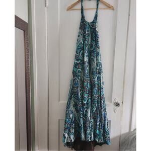 Lane Bryant Paisley Linen/Cotton Halter Dress Brown, Blue and Cream Size 28